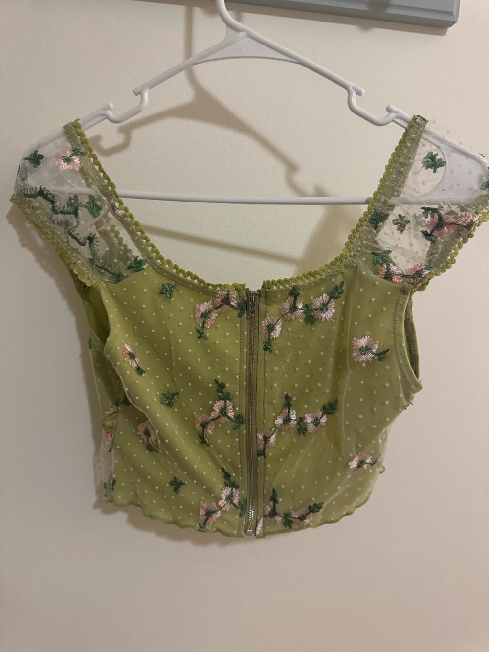 Shein Cotagge Fairy Whimsical Green Floral Mesh Crop Top - Picture 2 of 6